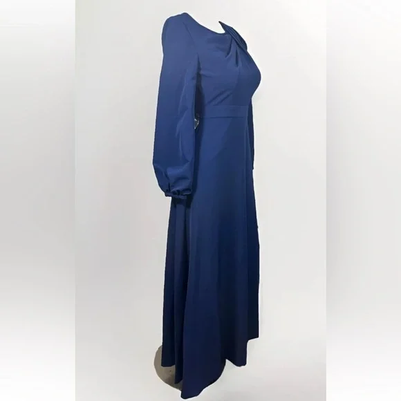 NWT KAY UNGER Sz 4 Navy Long Balloon Sleeve Full-Length Formal Sheath Dress - Picture 5 of 16